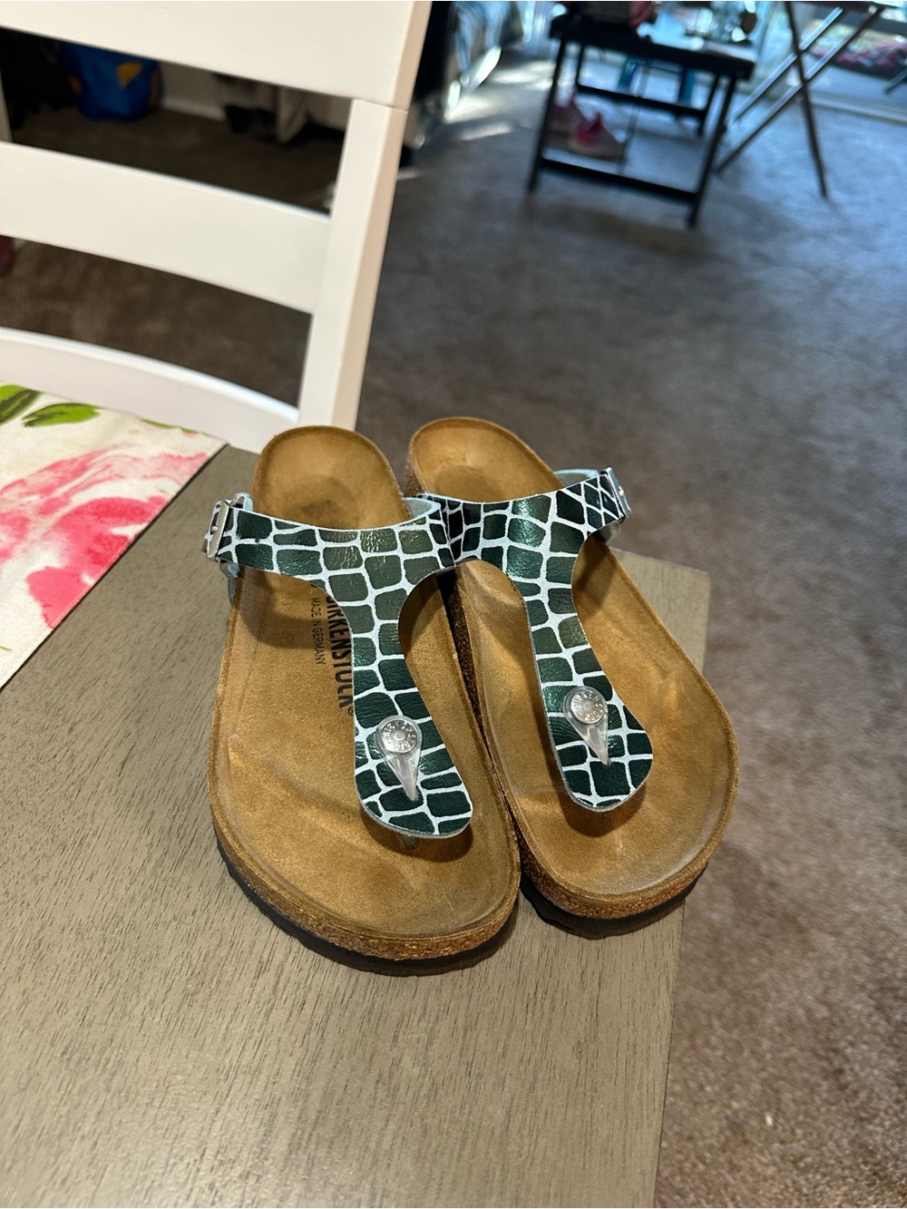 Birkenstock Green/ blue  Croc-Print Thong Sandals